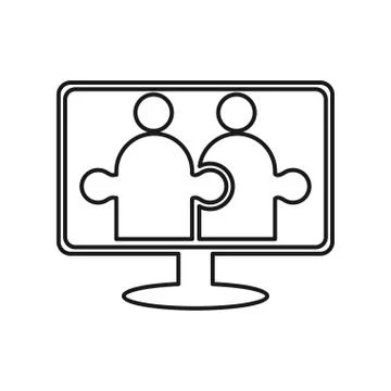 Monitor puzzle Commitment Teamwork Together Outline Logo 스톡 일러스트