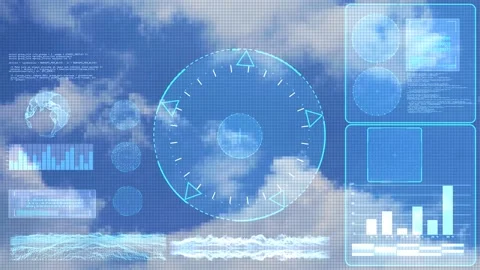 Monitor radar investigate digital technology with element monitoe of cloud sky Stock Footage 142653565