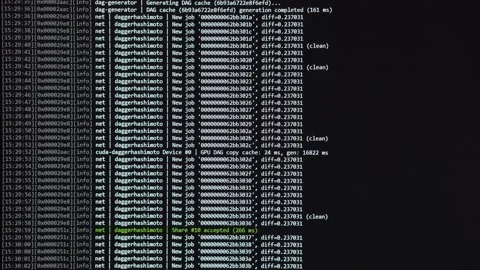 Monitor with running software developer code of mining process. Stockbeeldmateriaal 165507089