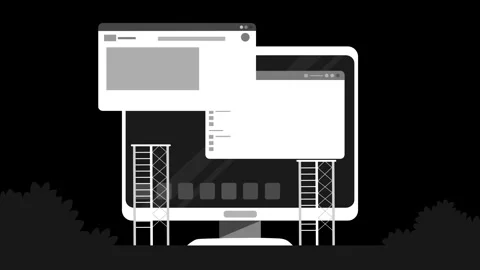 Monitor with scaffolding and ui popup animated, Flat-style animation of a c.. Vídeo Stock 334762896