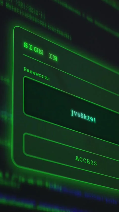 Monitor screen with an authorization window where password options rapidly chang Stock Footage 317947108