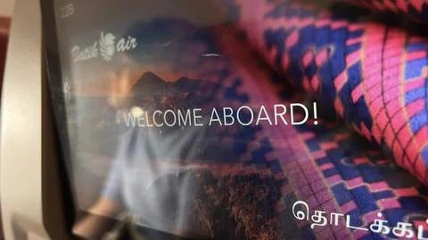 The monitor screen on board the Batik Air flight Jakarta Pekanbaru Stock Photos