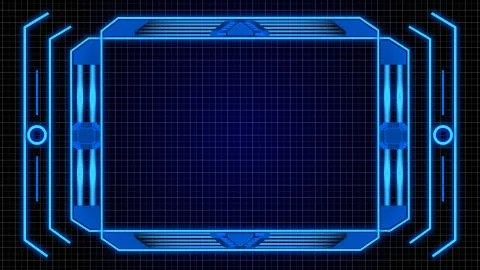 Monitor Screen Border With Blue Digital Elements Details and Grid Background Stock Illustration