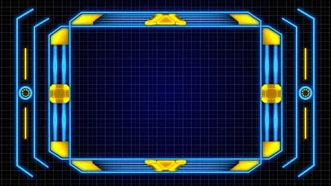 Monitor Screen Border With Orange-Blue Digital Elements Details Background Stock Illustration