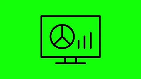 Monitor screen displaying animated financial data pie chart and bar graph icon Stock Footage 330156644