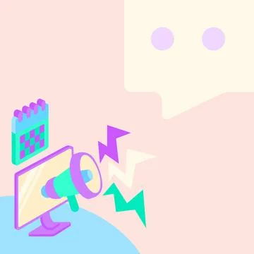 Monitor Screen Drawing With Megaphone Producing Lighting To A Message . Computer Stockillustratie