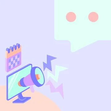 Monitor Screen Drawing With Megaphone Producing Lighting To A Message . Computer Stock Illustration