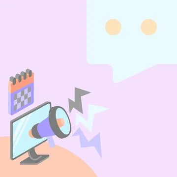 Monitor Screen Drawing With Megaphone Producing Lighting To A Message . Computer Stock Illustration