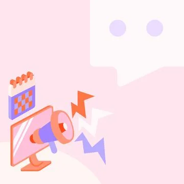 Monitor Screen Drawing With Megaphone Producing Lighting To A Message . Computer Stock Illustration