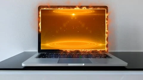 Monitor screen with fire effect green screen background Stock Footage 304562912