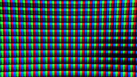 Monitor screen pixels macro shot. RGB pixels create an noise image on the LCD Vídeos de archivo 139018263