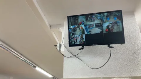 Monitor screen of a security camera inside a market in Turkey Stock Footage 228647698