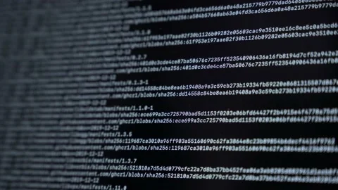 The monitor screen on which lines with a digital code move. Server hacker att Stock Footage 183865015
