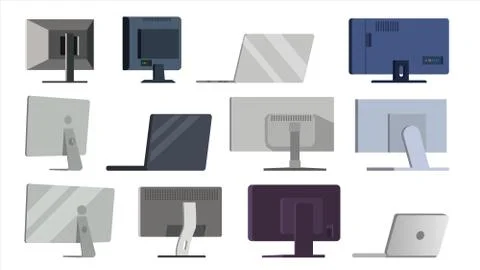 Monitor Set . Different Types Modern Monitors, laptop. Office, Home, Computer Stock Illustration