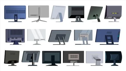Monitor Set Vector. Modern Monitors, Laptop. Office, Home, Computer Monitors Stock Illustration