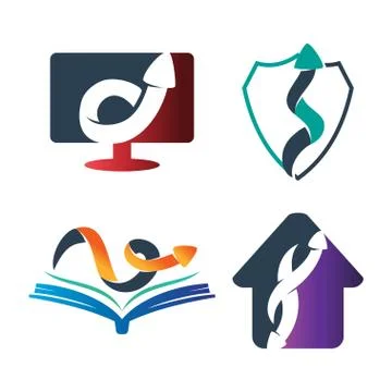 Monitor Shield Book Home Arrow Direction Vector color Set Stockillustratie