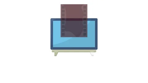A monitor showing a video player interface with a large red play button hig.. Stock Footage 332412820