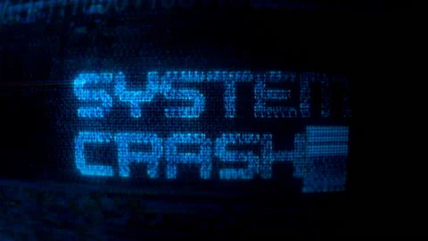 Monitor Showing Warning Text About Network System Crashed Distorted By Glitch Stock Footage 149855024