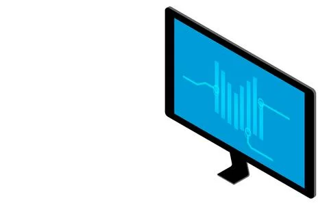 Monitor that shows the screen to analyze the graph, isometric Stock Illustration