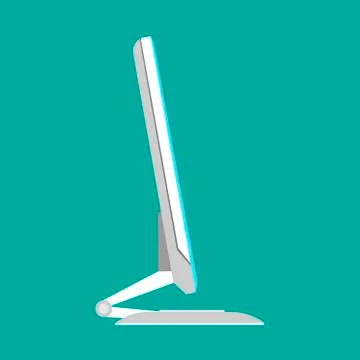 Monitor side view white screen computer equipment vector icon. Electronic com 스톡 일러스트