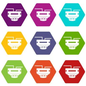 Monitor socket icon set color hexahedron Stock Illustration