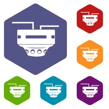 Monitor socket icons set hexagon Stock Illustration