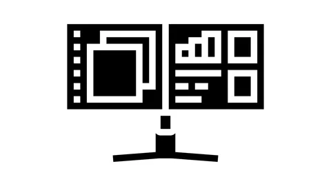 Monitor split screen hybrid work glyph icon animation Stock Footage 326143343