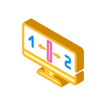 Monitor split screen hybrid work isometric icon vector illustration Stock Illustration