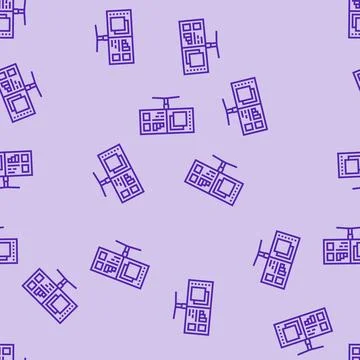 Monitor split screen hybrid work line seamless pattern Illustrazione stock