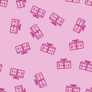 Monitor split screen hybrid work line vector seamless pattern Illustrazione stock