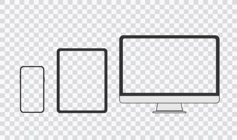 Monitor, tablet, smartphone, realistic vector set on a transparent background Stock Illustration