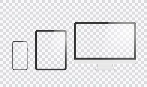 Monitor, tablet, smartphone, realistic vector set on a transparent background Stock Illustration