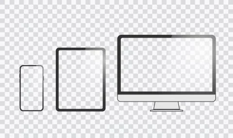 Monitor, tablet, smartphone, realistic vector set on a transparent background Stock Illustration