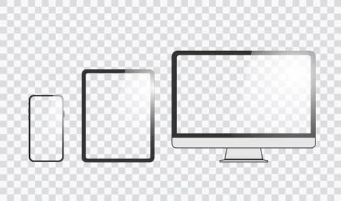 Monitor, tablet, smartphone, realistic vector set on a transparent background Stock Illustration