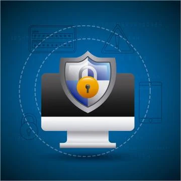 Monitor technology shield protection padlock secure Stock Illustration