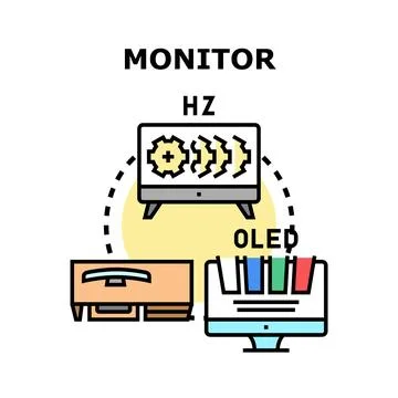 Monitor technology showing refresh rate and display variations Stock Illustration