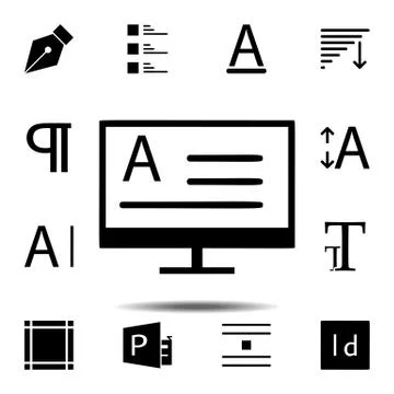 Monitor, text icon. Simple glyph, flat vector of Text editor set icons for UI Stock Illustration