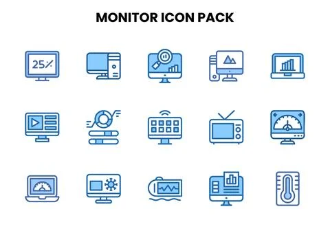 Monitor Two Colour Graphics Icons Pack 스톡 일러스트