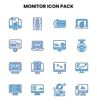 Monitor Two Colour Scalable Icons Pack Stock Illustration