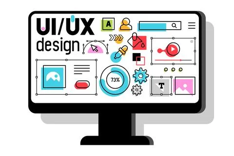 Monitor with UI-UX development design Stock Illustration