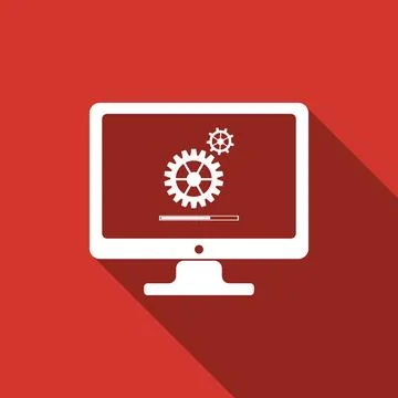 Monitor update process with gearbox progress and loading bar icon with long Illustrazione stock