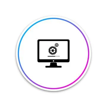 Monitor update process with gearbox progress and loading bar icon isolated on Stock Illustration