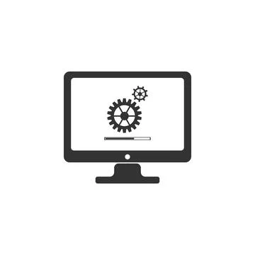 Monitor update process with gearbox progress and loading bar icon isolated Stock Illustration