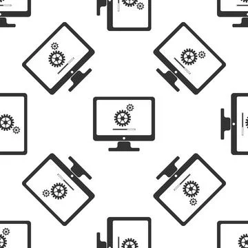 Monitor update process with gearbox progress and loading bar icon seamless イラスト素材
