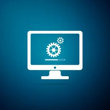 Monitor update process with gearbox progress and loading bar icon isolated on Stock Illustration