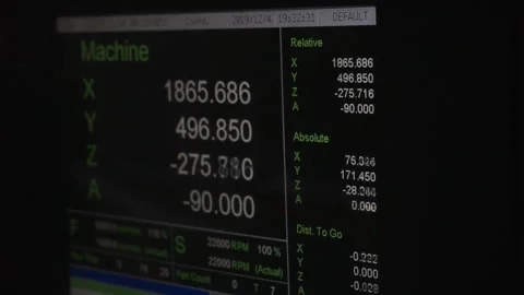 A monitor with various indications belonging to a CNC machine for production. Stock Footage 121373412