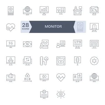 Monitor Vector Icon Repository containing 32 Thin Line 128x128 Display Perf.. Stock Illustration