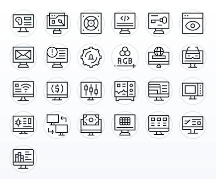 Monitor Vector Icon Toolkit featuring 25 Grid Fitted 256x256 Regular Line e.. 스톡 일러스트