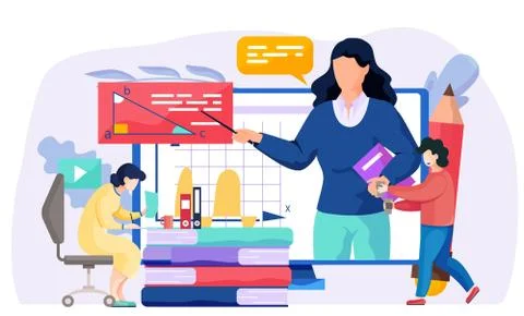 A monitor with a video. Geometry learning vector illustration. Online lesson 库存插图