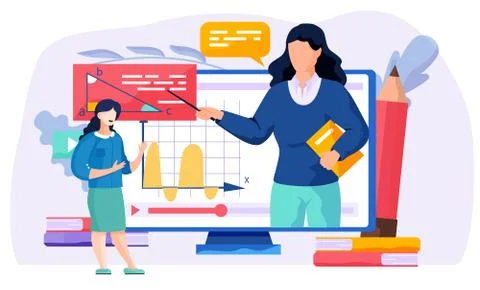 A monitor with a video geometry learning vector illustration. Online lesson. The 库存插图